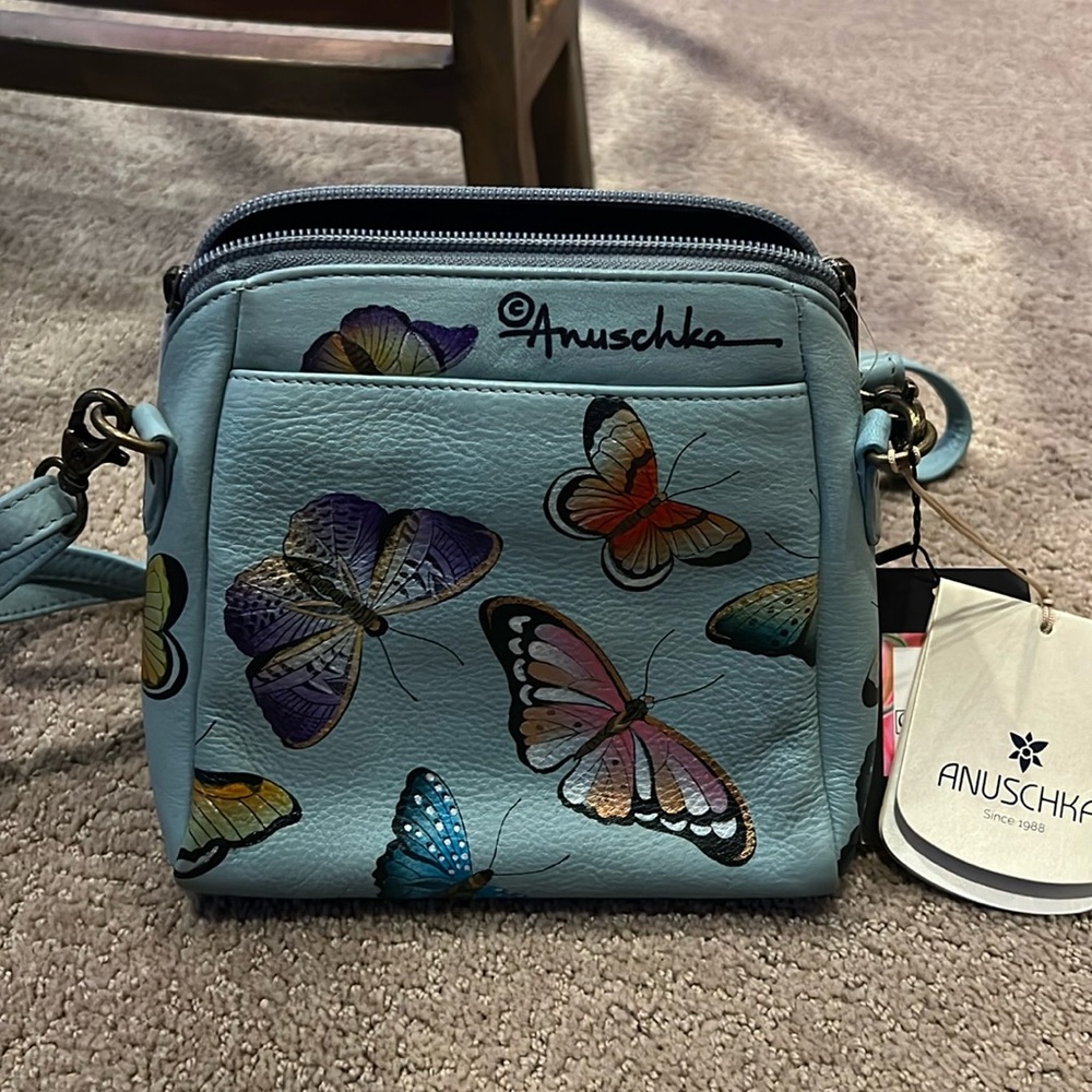 Anuschka NWT hand painted leather crossbody bag butterfly